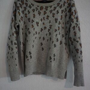 GAP Womens Gray‎ Leopard Print Crewneck Sweater Medium Animal Print Knit Top